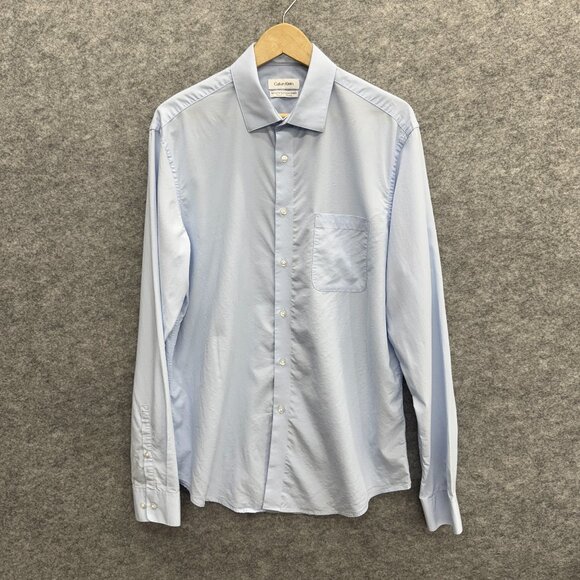Calvin Klein Men's Active Performance Dress Shirt Blue 16-16.5 36/37, L, NEW - Picture 1 of 12